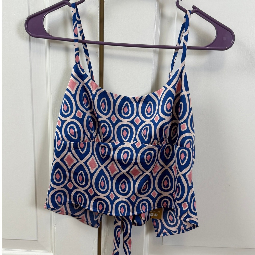 NWT Papermoon Geo Print Tie Back Tank Top Blue Pink Small Adjustable Straps